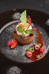 Exclusive mousse dessert served at restaurant
