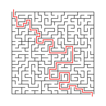 square labyrinth with entry and exit.vector game maze puzzle with solution