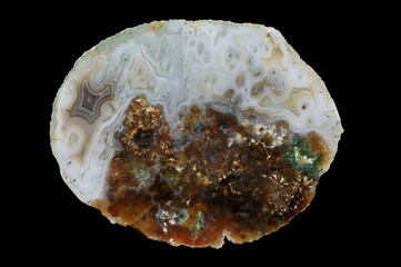 A cross-section of agate. Eyelet agate, cross section of stalactites. Origin: Rudno near Krakow, Poland.
