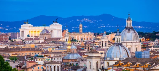 Foto op Plexiglas Uitzicht op Rome vanaf Castel Sant& 39 Angelo op het blauwe uur. Rome stadsgezicht. © Nicola Forenza