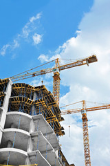 Crane and highrise construction site