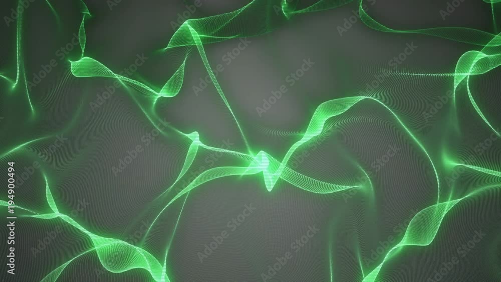 Poster Abstract background with animation swinging lines in beautiful organic slow motion. Macro look. abstract science, technology and engineering background. 3D rendering. seamless loop. Green holographic