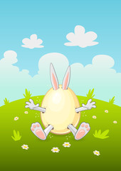 Easter bunny get out of egg - outdoor nature background