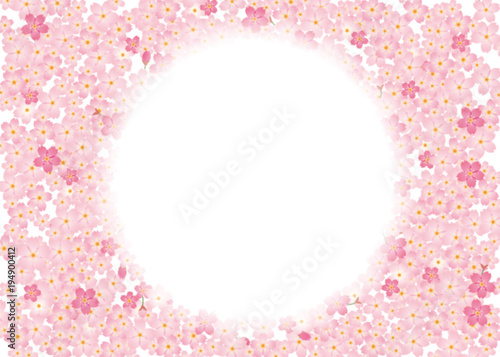 春のイメージの背景 丸窓 桜文様 桜吹雪 ピンク 桜のイラスト 桜のリース 桜のオーナメント Background Wall Mural Backgrou Globeds