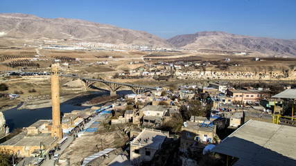 The landscape of the Hasankeyf region. Ancient residential area in Anatolia, Turkey