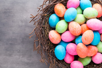 Easter colored eggs on the vintage background.
