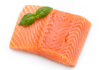Fresh salmon fille with lachs on the white background.