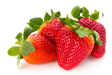 Fresh strawberries close up on white background.
