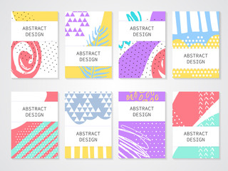Naklejka premium Abstract colorful backgronds set. Hand drawn templates for card, flyer and invitation design.