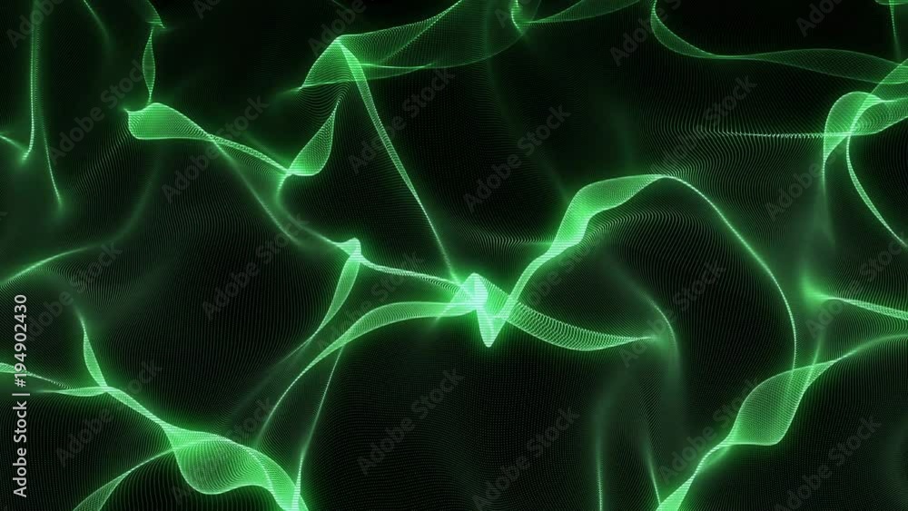 Poster Abstract background with animation swinging lines in beautiful organic slow motion. Macro look. abstract science, technology and engineering background. 3D rendering. seamless loop. green holographic