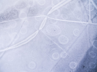 Aerial view: Ice on dark lake