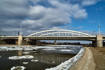 Ice on the river Warta in Poznan.