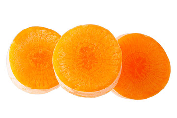  Freshly slices carrots  isolated on white