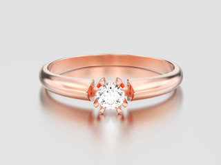 3D illustration rose gold engagement solitaire double prong basket diamond ring