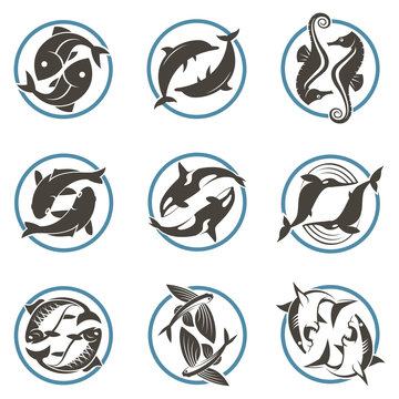 collection of fish icon isolated