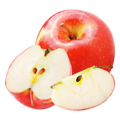 Whole and slices apple isolated on white