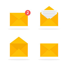 Mail envelope icons set. New messages. Email send message concept vector illustration.