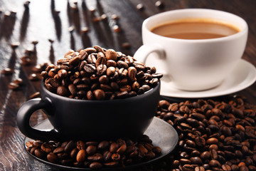 Fototapeta premium Composition with two cups of coffee and beans