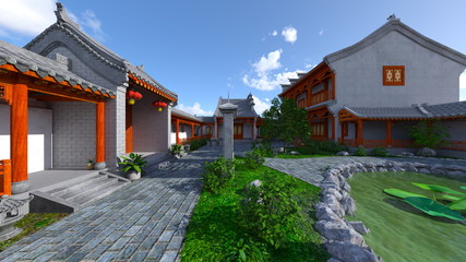 Obraz premium 中国式住居と中庭