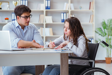 Disabled student studying and preparing for college exams