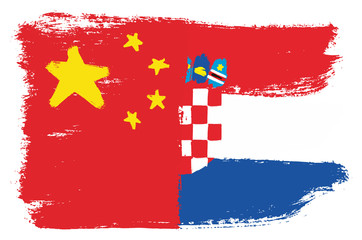 China Flag & Croatia Flag Vector Hand Painted with Rounded Brush