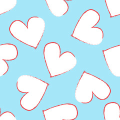 Abstract seamless heart pattern. Vector, minimalist white hearts on light blue background