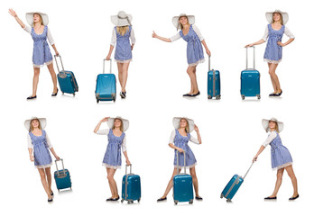 Woman ready for summer travel isolated on white