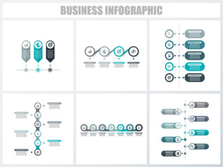 Abstract infographics number options template 3, 4, 5, 6, 7, 8. Vector illustration. Can be used for workflow layout, diagram, strategy business step options, banner and web design set.