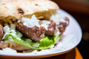 Close up of prepared burger