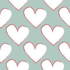 Abstract seamless heart pattern. Vector, minimalist white hearts on mint color background
