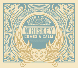 Whiskey label with old ornaments.