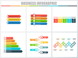 Abstract infographics number options template 3, 4, 5, 6, 7, 8. Vector illustration. Can be used for workflow layout, diagram, strategy business step options, banner and web design set.