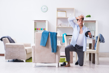 Businessman late for office due to oversleeping after overnight working