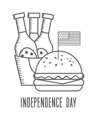 independence day american flag beer bottles burger vector illustration sketch design