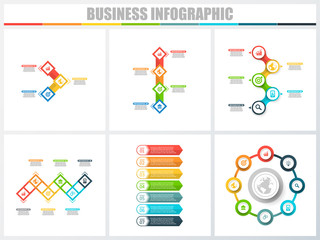 Abstract infographics number options template 3, 4, 5, 6, 7, 8. Vector illustration. Can be used for workflow layout, diagram, strategy business step options, banner and web design set.