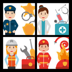 set of professional people workers and tools vector illustration
