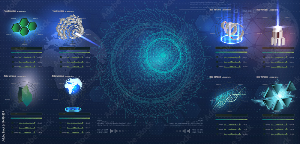 Leinwandbilder fantastic abstract background with different set 3d elements of the hud. big set of various hud elem