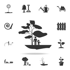 family under a tree icon. Detailed set of garden tools and agriculture icons. Premium quality graphic design. One of the collection icons for websites, web design, mobile