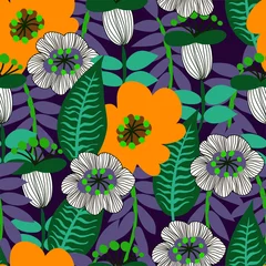 Möbelaufkleber Vector floral seamless pattern for textile design. Big flowers for print on cotton fabric. © Yumeee