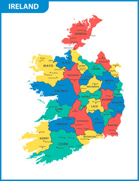 The detailed map of the Ireland with regions or states and cities, capitals