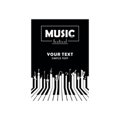 Music festival. Vector poster. White text and black background.