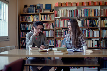 Caucasian students in library