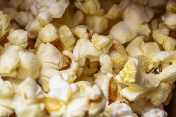 Popcorn background, close up of popcorn
