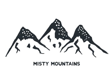Hand drawn mountains silhouette icon. Isolated vector object for logos and vintage graphic