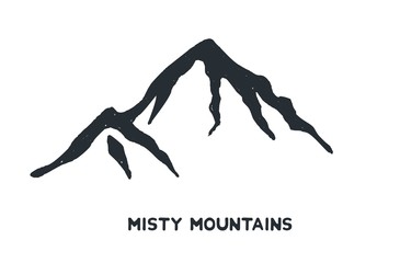 Hand drawn mountains silhouette icon. Isolated vector object for logos and vintage graphic