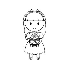 uncolored  standing girl  with  easter egg sticker  over white  background  vector illustration