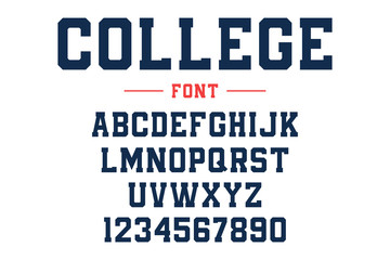 Fototapeta na wymiar Classic college font. Vintage sport font in american style for football, baseball or basketball logos and t-shirt. Athletic department typeface, varsity style font