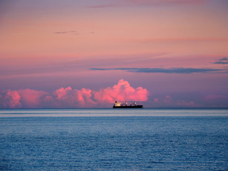 Large cargo ship in the Pacific Ocean
