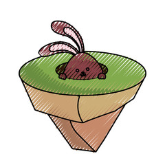 colored  rabbit   on piece land  doodle vector illustratiion