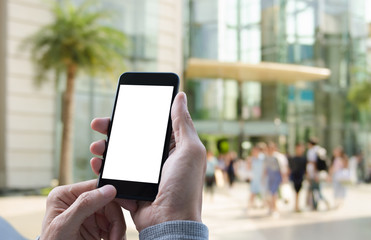 Mock up, using smartphone at department store